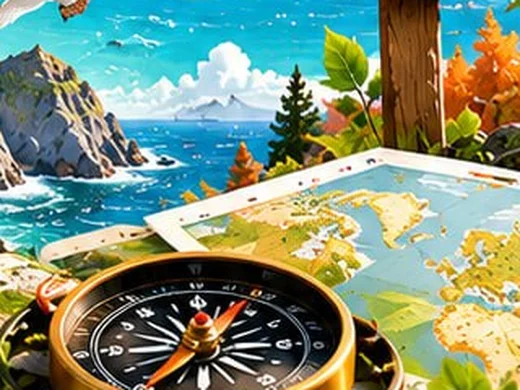 Компас, карта и морское побережье